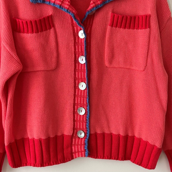 Zaket & Plover 100% Cotton Collared Button Up Coral Cardigan - Picture 3 of 16
